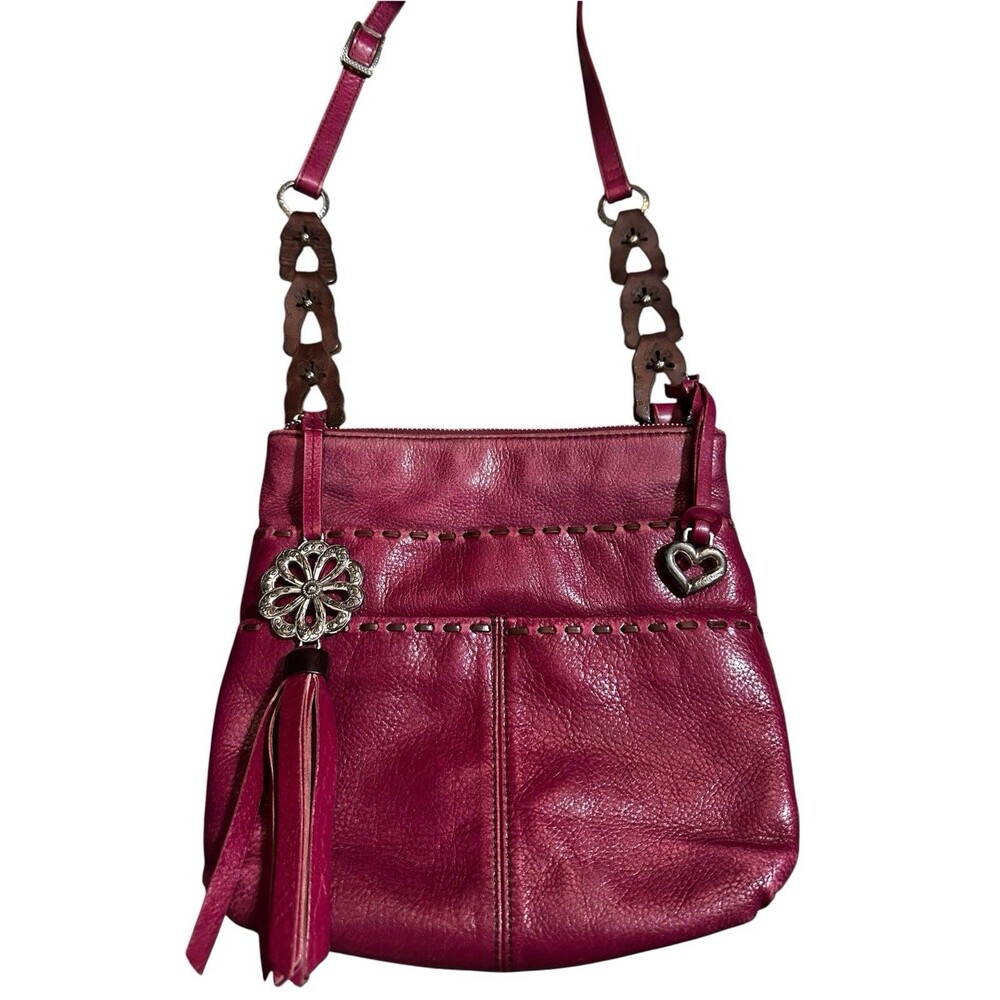 BRIGHTON CROSSBODY BAG / PURSE SANGRIA, RED PEBBLE LEATHER TASSLED F147275